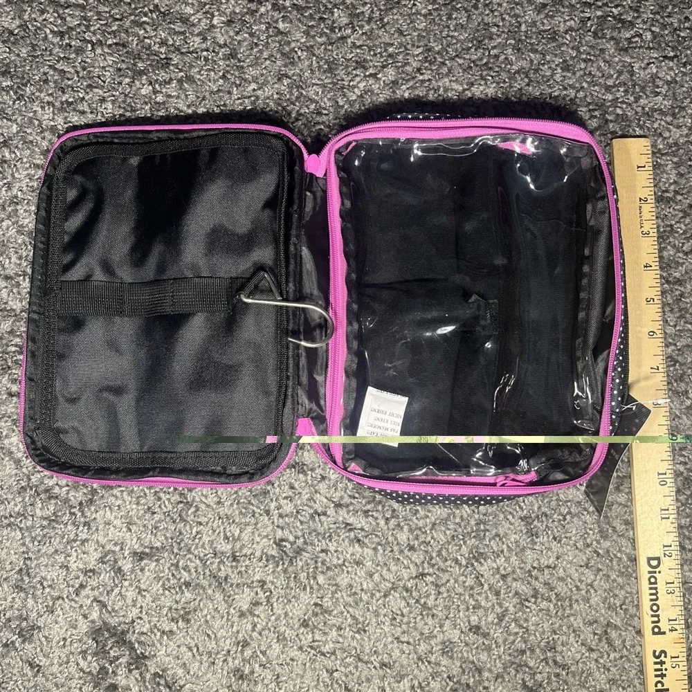 Bag And Carry Hanging Travel Cosmetic Bag Black White Polls Dots Pink‎ Zipper